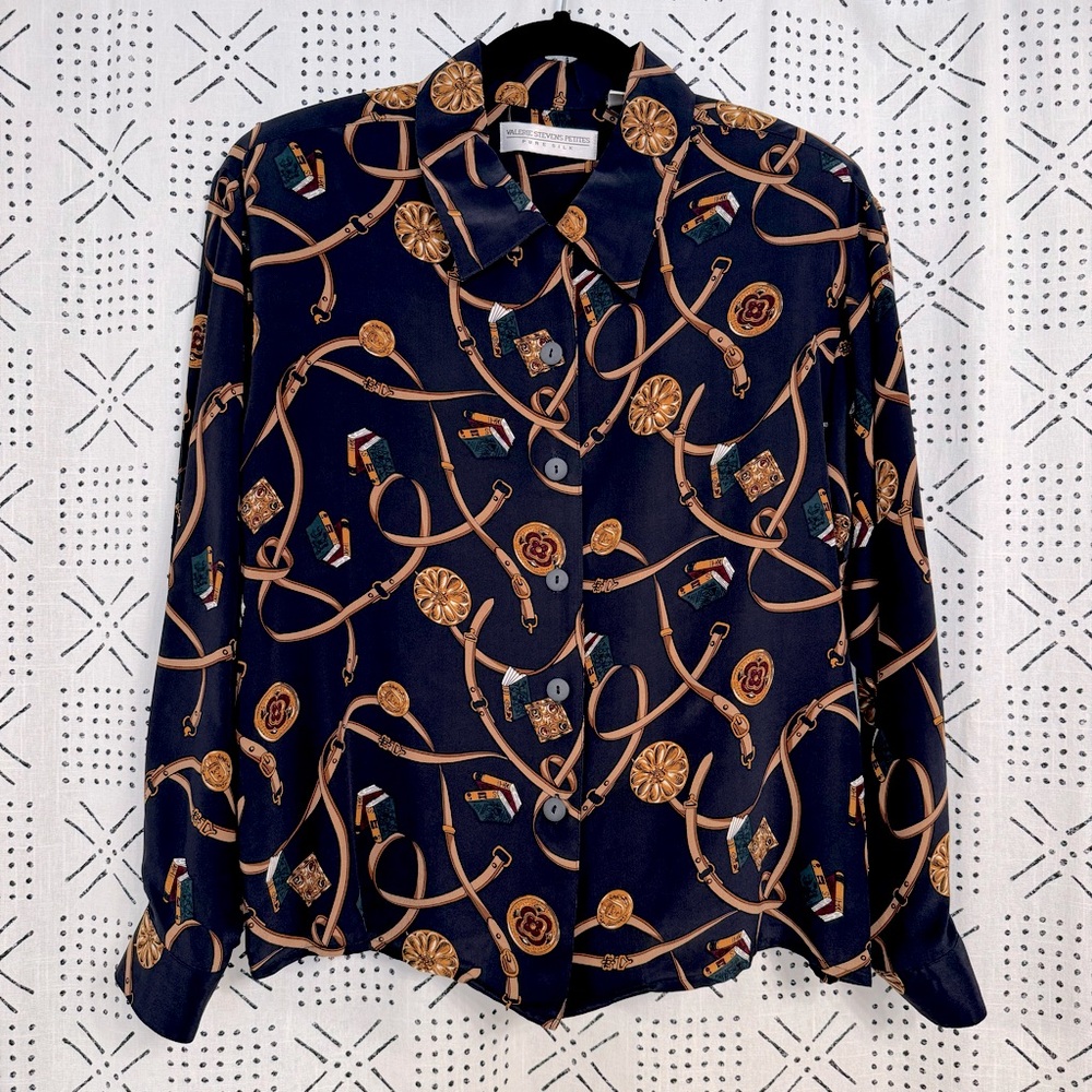 VALERIE STEVENS Vintage 80s Silk Button-Up Shirt